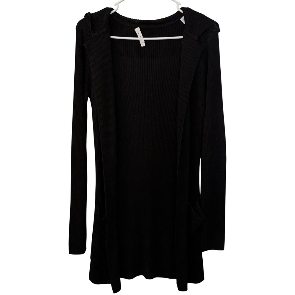 A.L.C. Black Ribbed Viscose Open Front Cardigan XS Italian Yarn 7SWCA00001